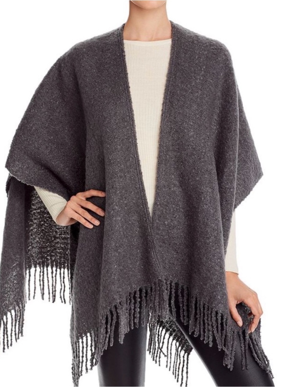 Echo Women’s Grey Fringed Sweater Wrap One Size